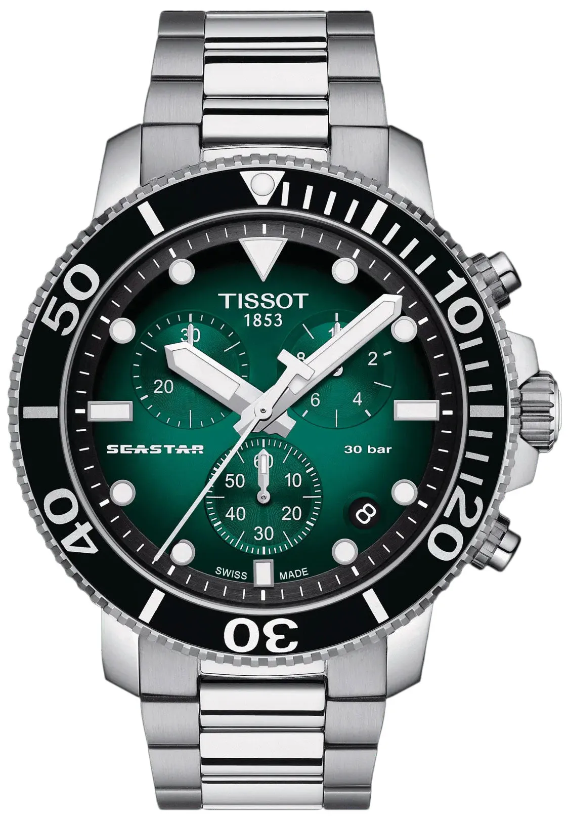 Tissot T-Sport Seastar 1000 Quartz Chronograph Green Dial Stainless Steel Mens Watch T120.417.11.091.01