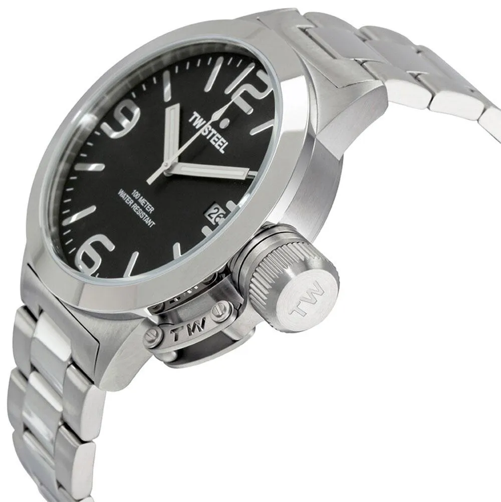 TW Steel Canteen Stainless Steel Black Dial Date Quartz Mens Watch CB1
