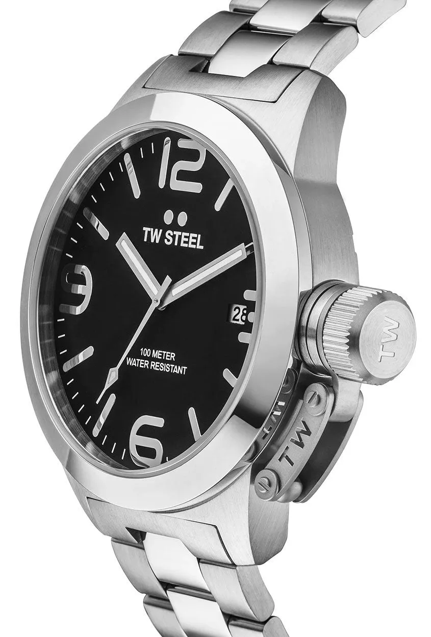 TW Steel Canteen Stainless Steel Black Dial Date Quartz Mens Watch CB1