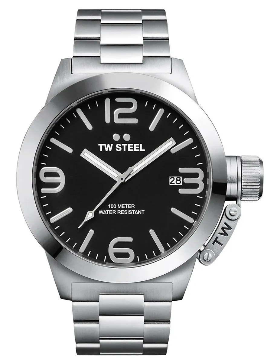TW Steel Canteen Stainless Steel Black Dial Date Quartz Mens Watch CB1