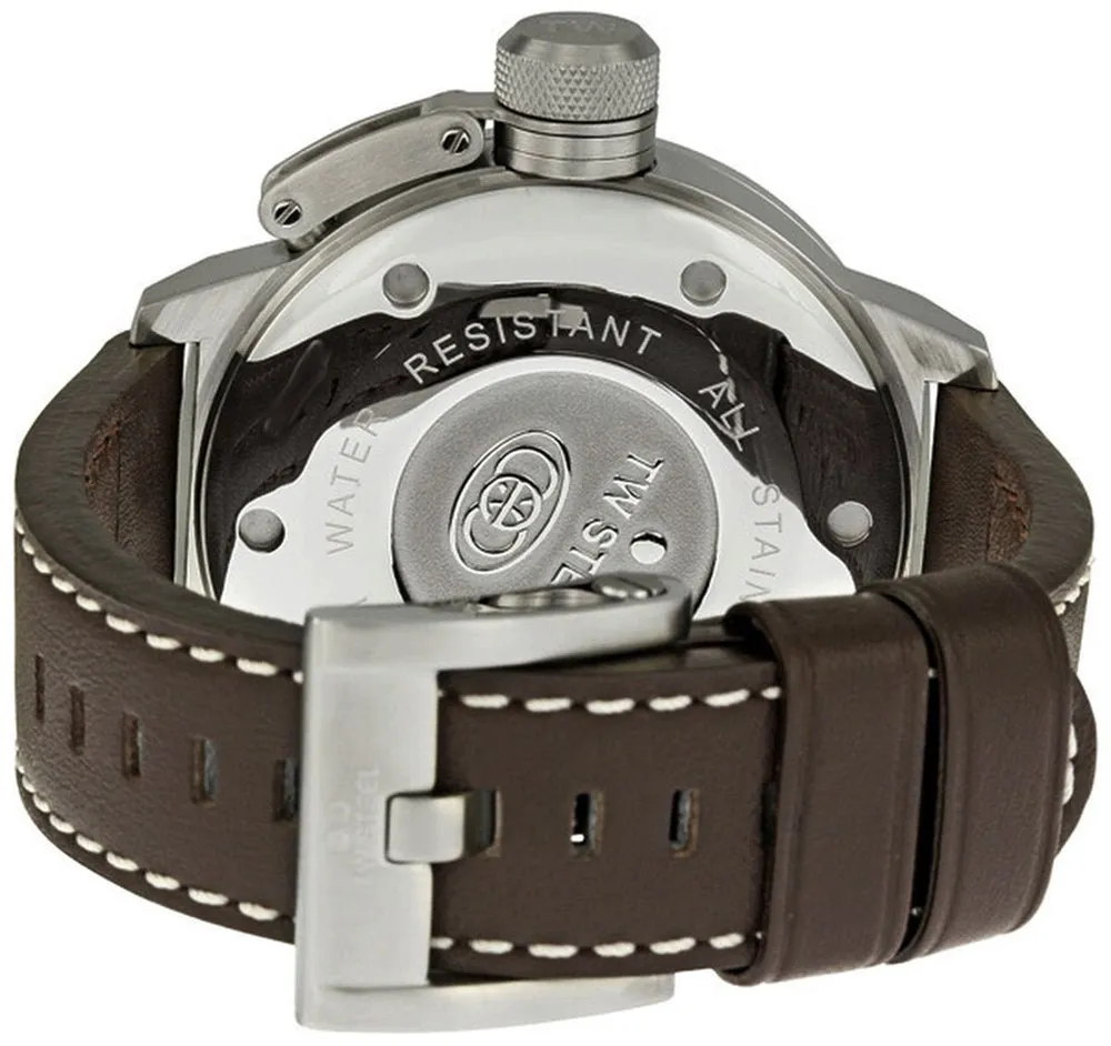 TW Steel CEO Canteen Stainless Steel White Dial Brown Leather Strap Day/Date Quartz Mens Watch CE1006