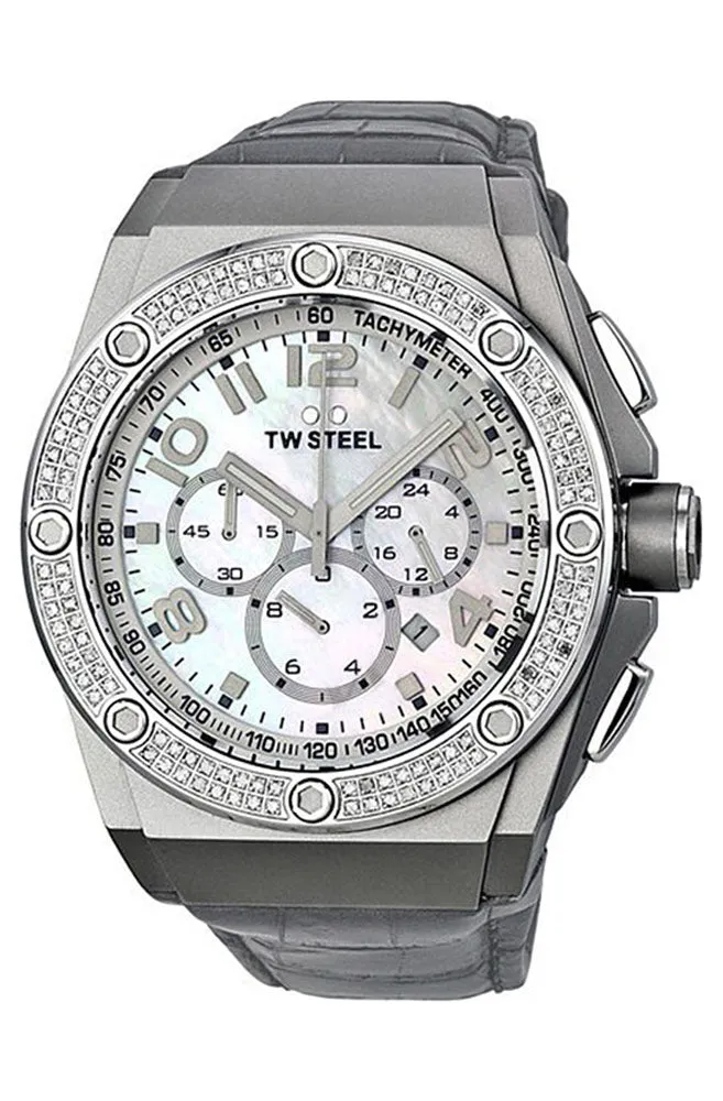 TW Steel CEO Chronograph Date Stainless Steel CE4005 Diamond Bezel Mother of Pearl Mens Watch Quartz