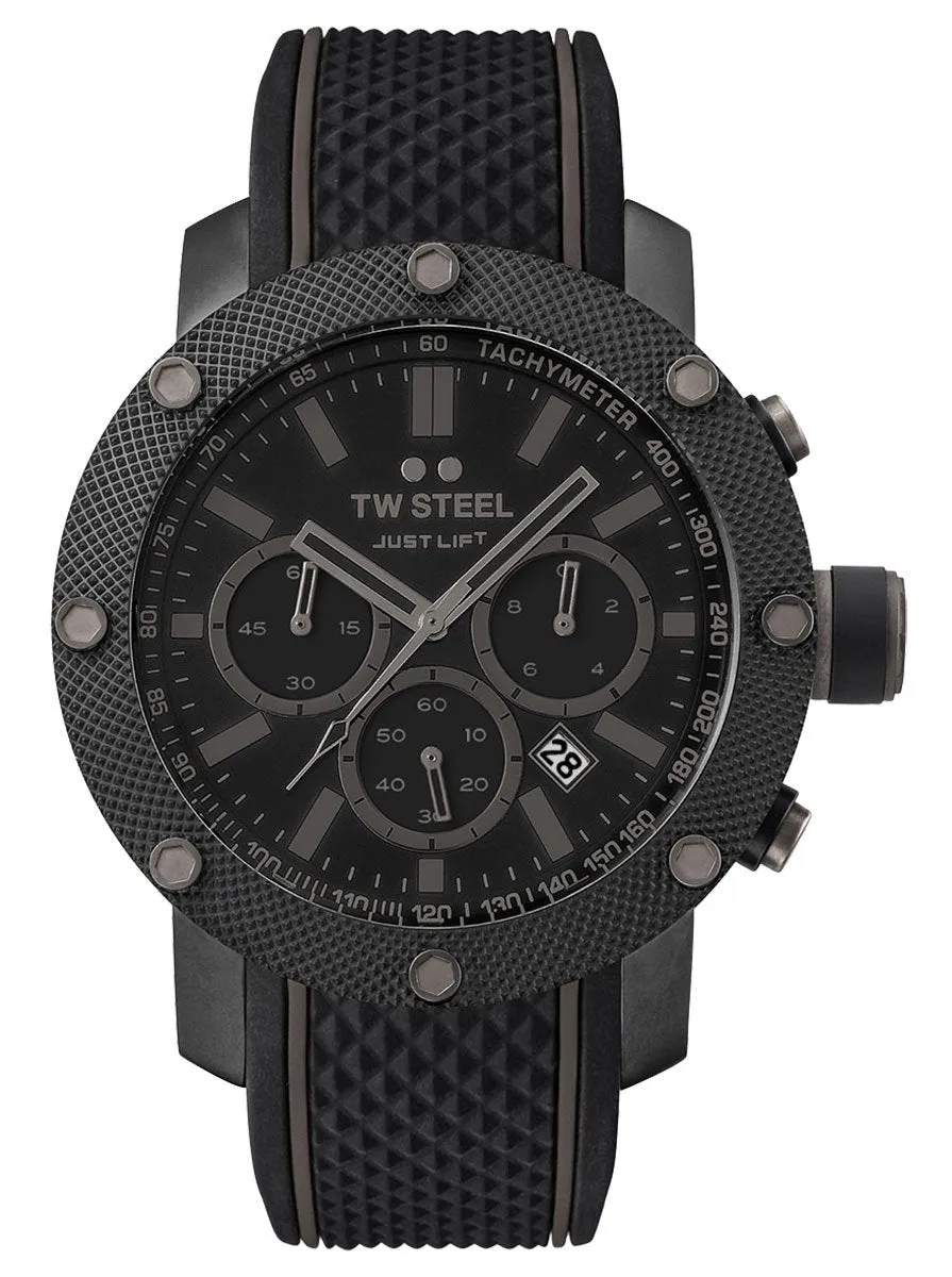 TW Steel Grandeur Tech Simeon Panda Limited Edition Chronograph Black PVD Black Silicone Strap Black Dial Date Quartz Mens Watch TS13