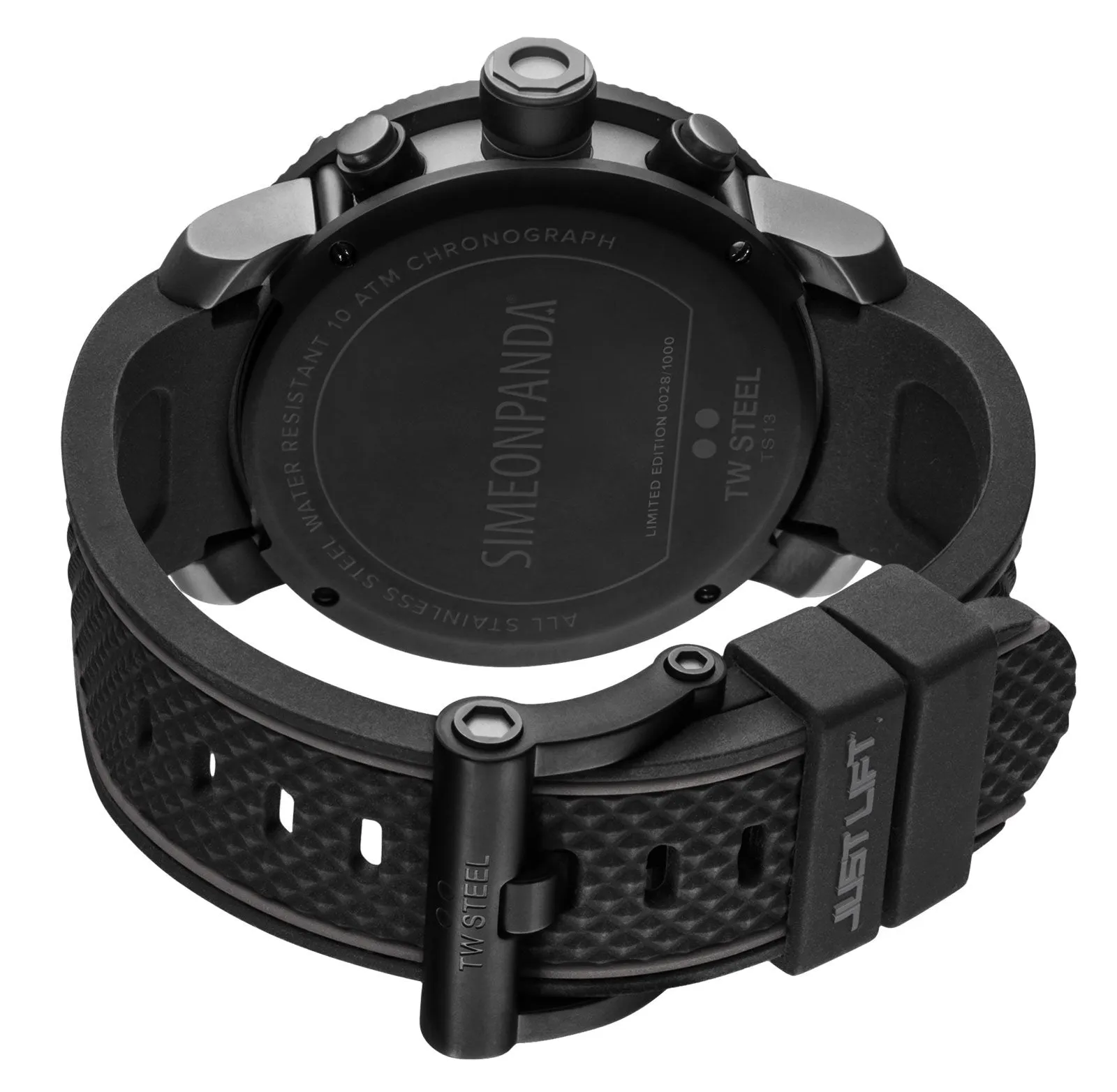 TW Steel Grandeur Tech Simeon Panda Limited Edition Chronograph Black PVD Black Silicone Strap Black Dial Date Quartz Mens Watch TS13