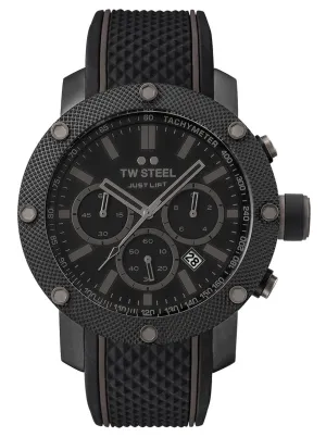 TW Steel Grandeur Tech Simeon Panda Limited Edition Chronograph Black PVD Black Silicone Strap Black Dial Date Quartz Mens Watch TS13