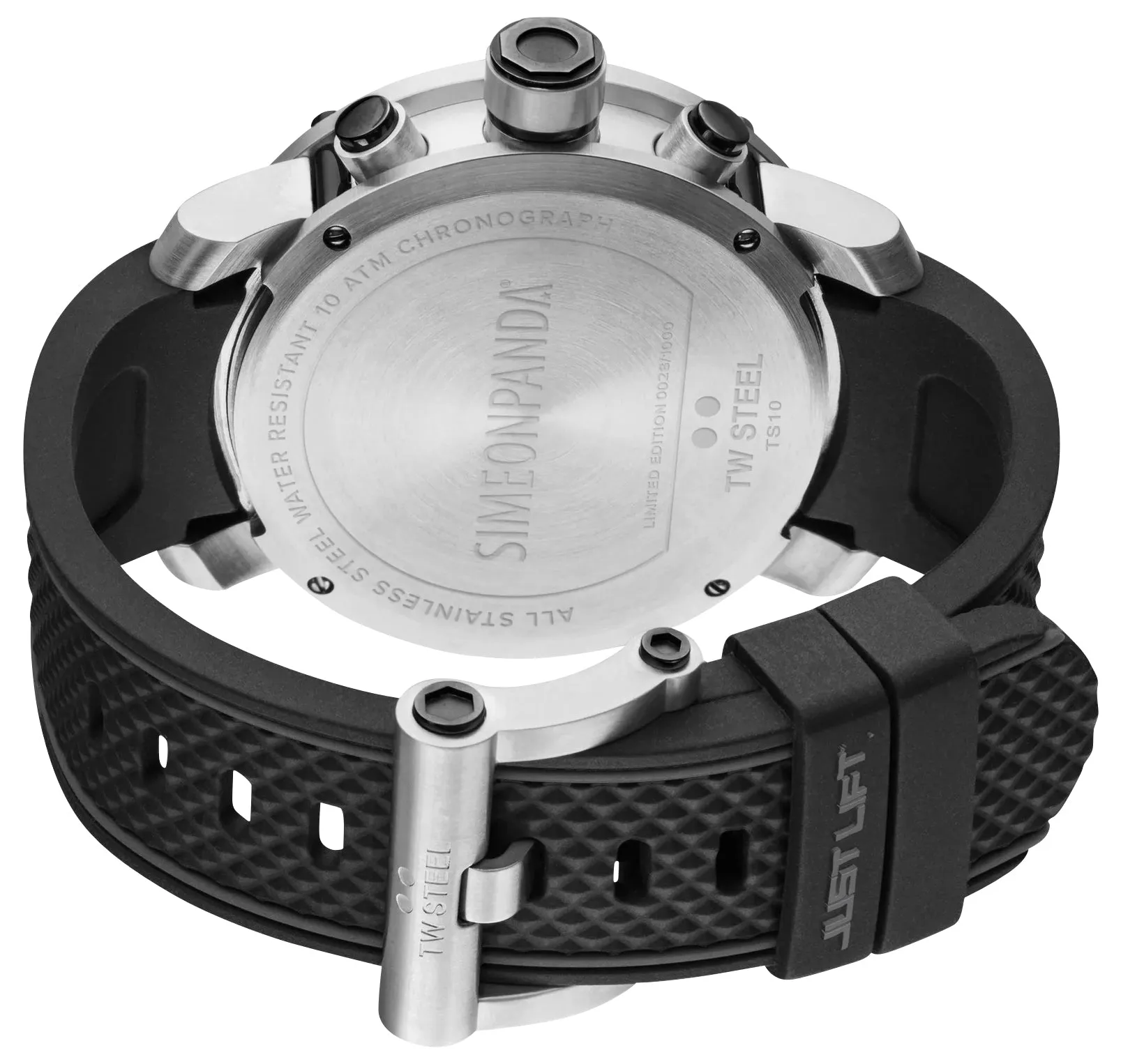 TW Steel Grandeur Tech Simeon Panda Limited Edition Chronograph Stainless Steel Black Dial Black Silicon Strap Date Quartz Mens Watch TS10
