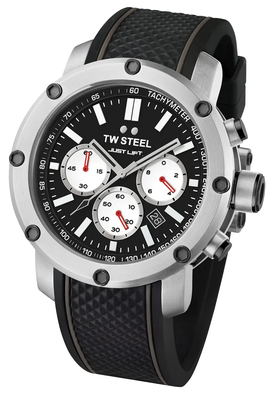TW Steel Grandeur Tech Simeon Panda Limited Edition Chronograph Stainless Steel Black Dial Black Silicon Strap Date Quartz Mens Watch TS10