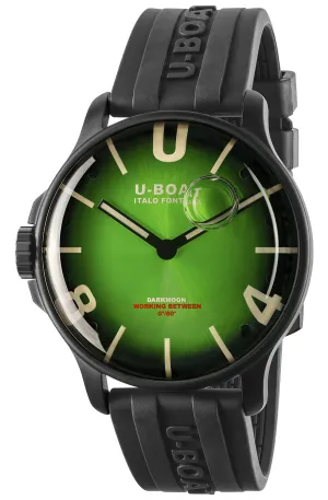 U-Boat Darkmoon Black PVD Green Dial Black Rubber Strap Quartz Mens Watch 8698