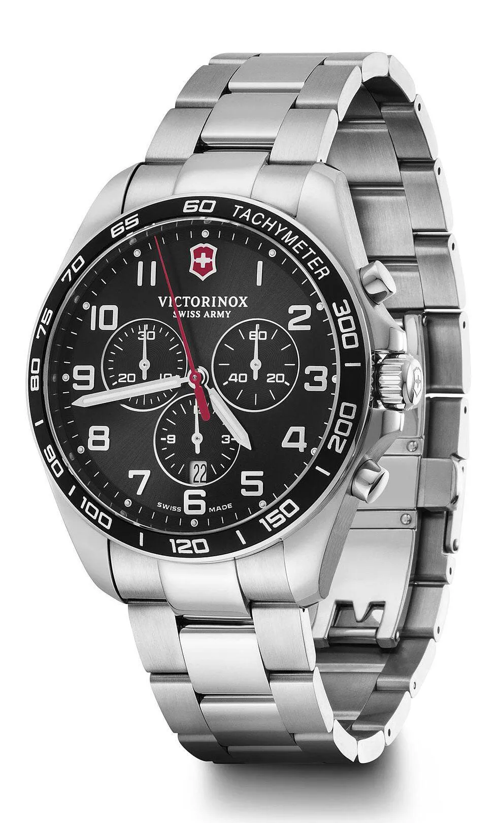 Victorinox Swiss Army FieldForce Classic Chronograph Stainless Steel Black Dial Date Mens Watch 241899