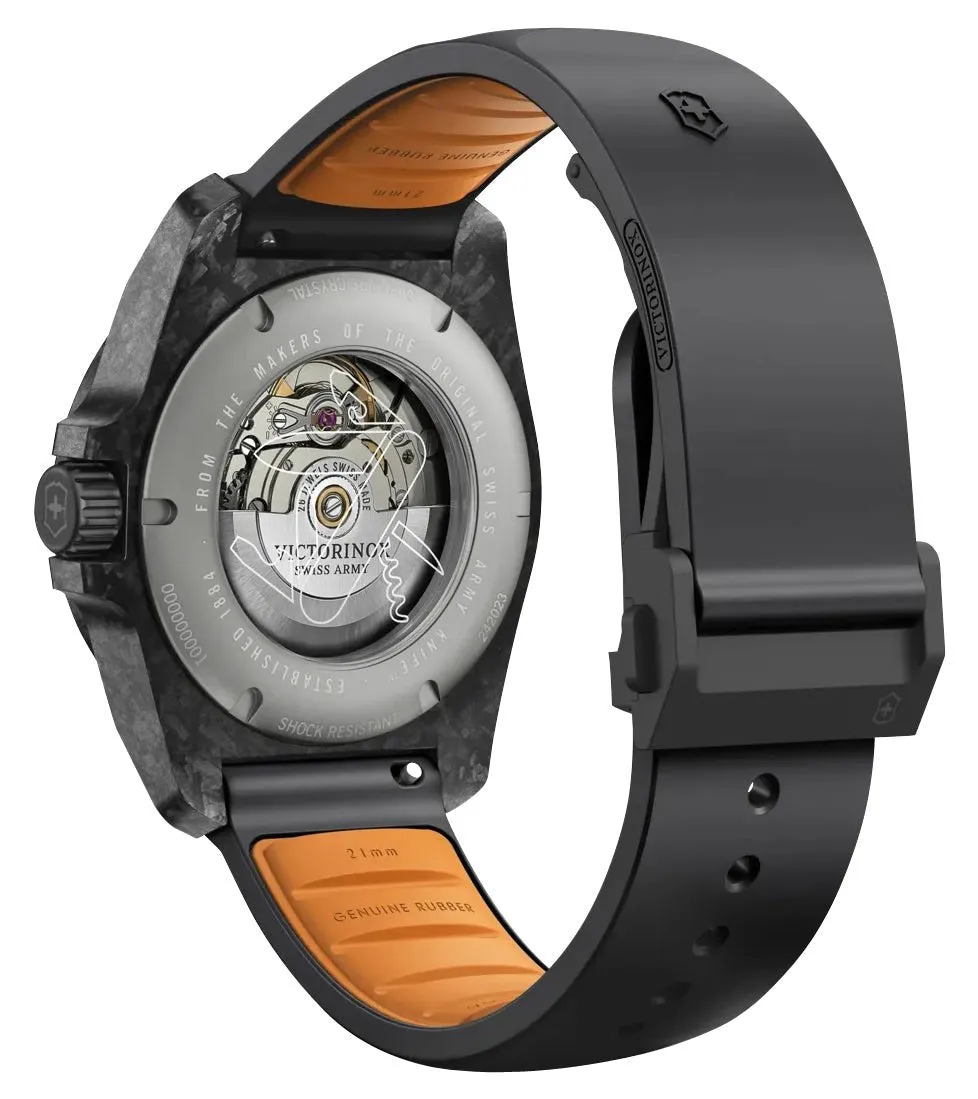Victorinox Swiss Army I.N.O.X. Automatic Black Carbon Black Dial Black Rubber Strap Date Divers Mens Watch 242023.1