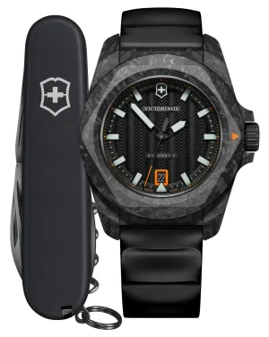 Victorinox Swiss Army I.N.O.X. Automatic Black Carbon Black Dial Black Rubber Strap Date Divers Mens Watch 242023.1