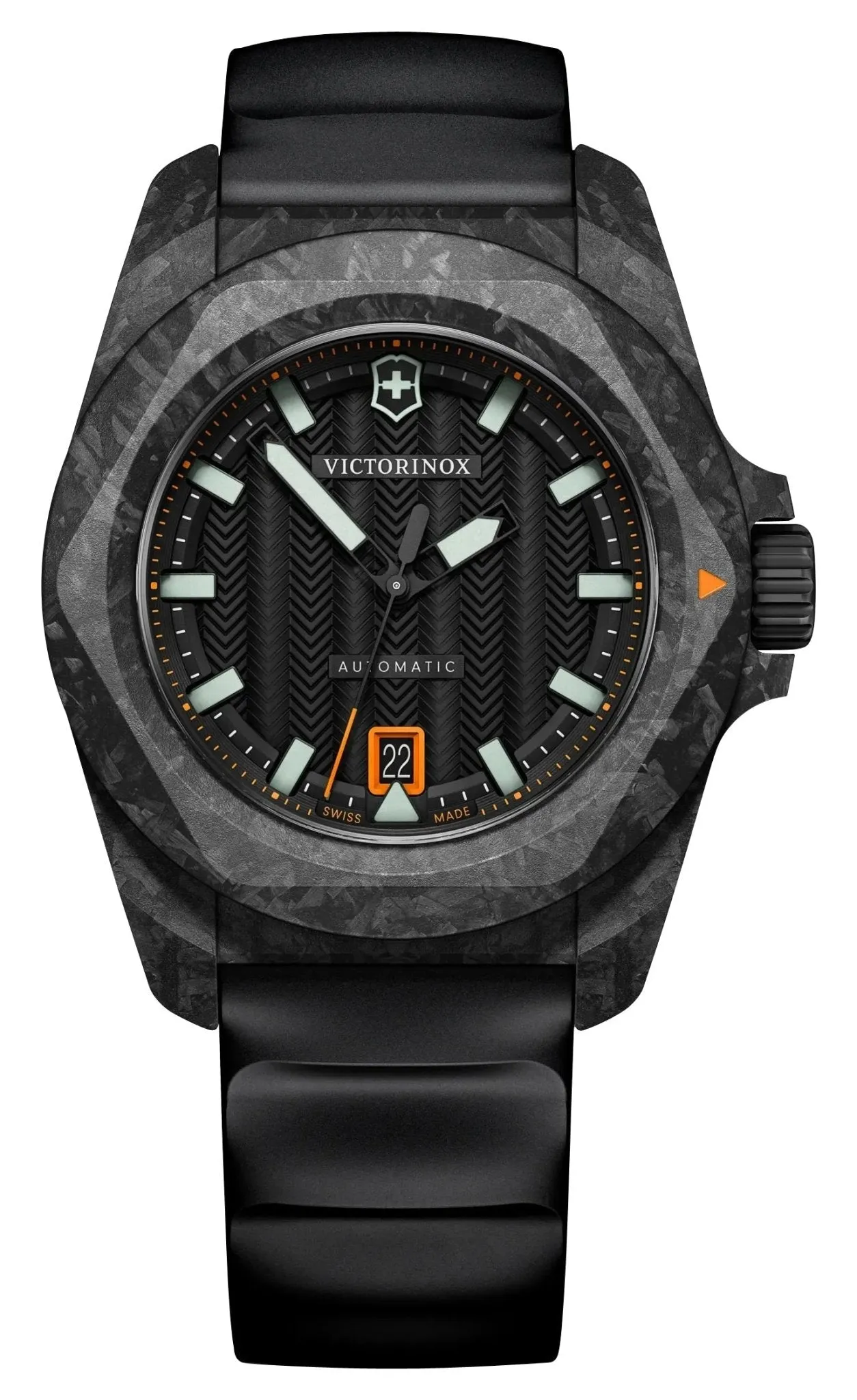 Victorinox Swiss Army I.N.O.X. Automatic Black Carbon Black Dial Black Rubber Strap Date Divers Mens Watch 242023.1