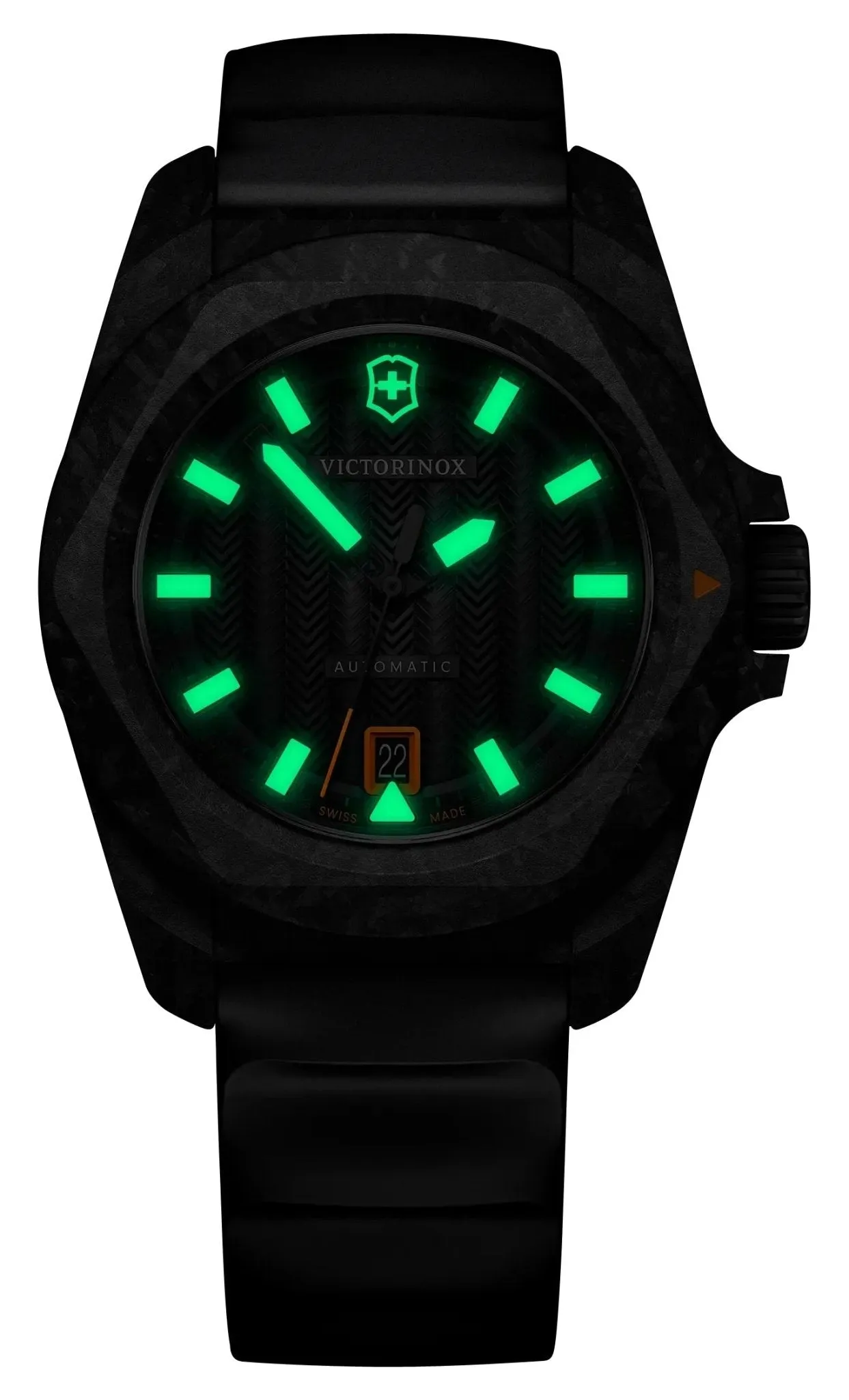 Victorinox Swiss Army I.N.O.X. Automatic Black Carbon Black Dial Black Rubber Strap Date Divers Mens Watch 242023.1