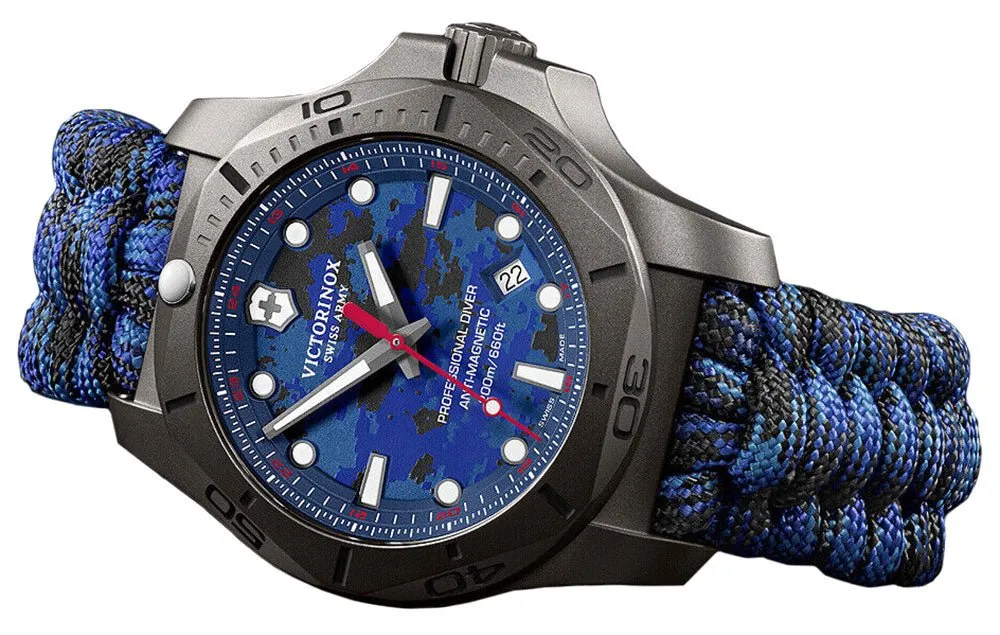 Victorinox Swiss Army I.N.O.X. Professional Diver Gray Titanium Blue Dial Blue Textile Interchangeable Blue Rubber Strap Date Quartz Mens Watch 241813.2