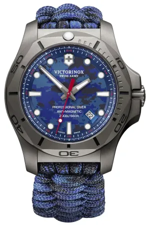 Victorinox Swiss Army I.N.O.X. Professional Diver Gray Titanium Blue Dial Blue Textile Interchangeable Blue Rubber Strap Date Quartz Mens Watch 241813.2