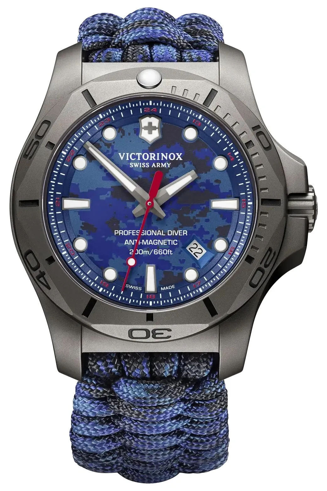 Victorinox Swiss Army I.N.O.X. Professional Diver Gray Titanium Blue Dial Blue Textile Interchangeable Blue Rubber Strap Date Quartz Mens Watch 241813.2