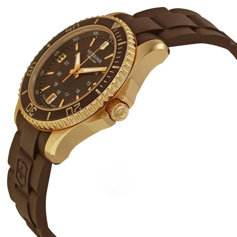 Victorinox Swiss Army Maverick GS Gold Plated Steel 241615 Womens Watch Brown Dial Rubber Strap
