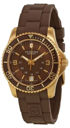 Victorinox Swiss Army Maverick GS Gold Plated Steel 241615 Womens Watch Brown Dial Rubber Strap