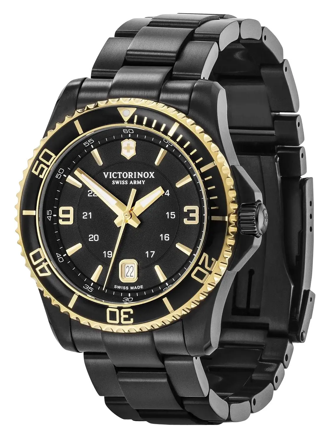 Victorinox Swiss Army Maverick Large Black Stainless Steel Black Dial Date Quartz Mens Watch 241884