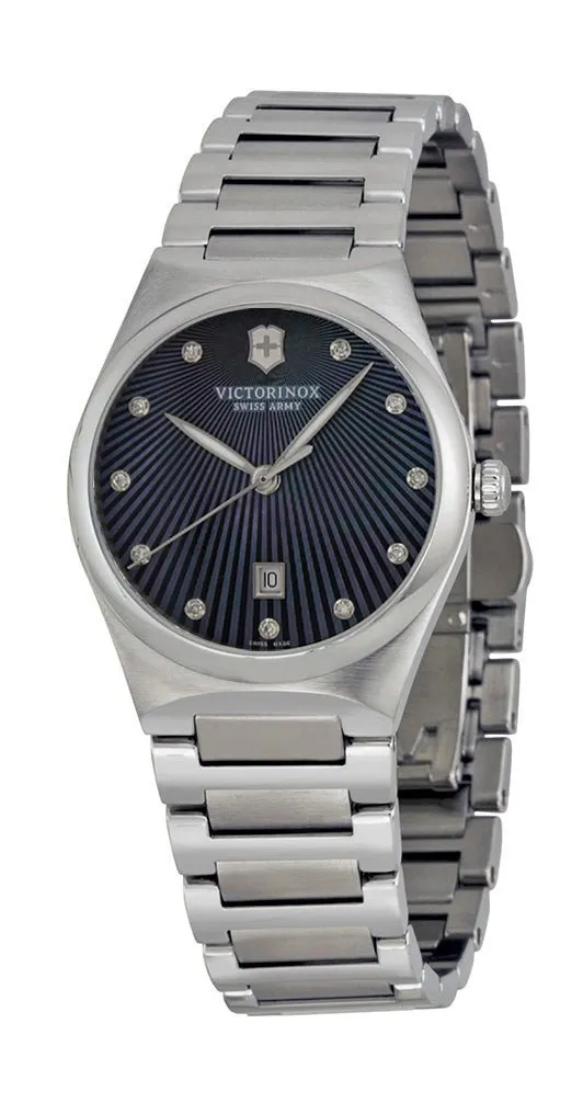 Victorinox Swiss Army Victoria Stainless Steel Womens Watch Black Mother-of-Pearl Dial Date 241536
